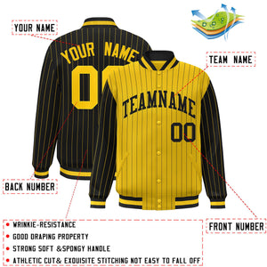 Custom Gold Black Raglan Sleeves Varsity Full-Snap Pinstripe Letterman Baseball Jacket