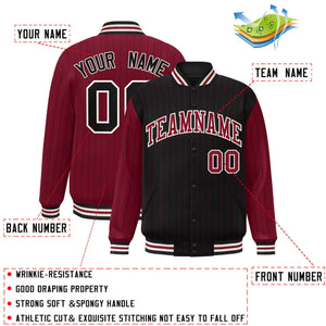 Custom Black Crimson Raglan Sleeves Varsity Full-Snap Pinstripe Letterman Baseball Jacket