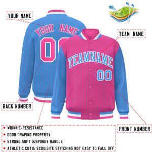 Custom Pink Powder Blue Raglan Sleeves Varsity Full-Snap Pinstripe Letterman Baseball Jacket