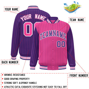 Custom Pink Purple Raglan Sleeves Varsity Full-Snap Pinstripe Letterman Baseball Jacket