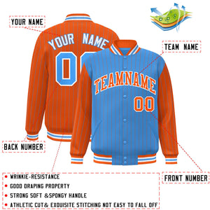 Custom Powder Blue Orange Raglan Sleeves Varsity Full-Snap Pinstripe Letterman Baseball Jacket