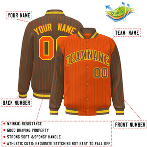 Custom Orange Light Brown Raglan Sleeves Varsity Full-Snap Pinstripe Letterman Baseball Jacket