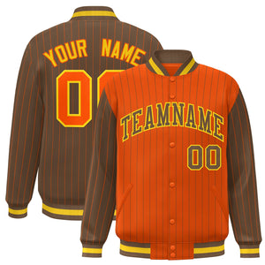 Custom Orange Light Brown Raglan Sleeves Varsity Full-Snap Pinstripe Letterman Baseball Jacket