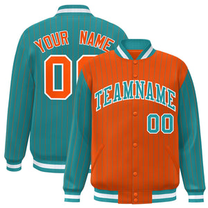 Custom Orange Aqua Raglan Sleeves Varsity Full-Snap Pinstripe Letterman Baseball Jacket