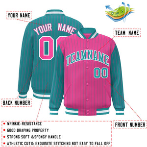 Custom Pink Aqua Raglan Sleeves Varsity Full-Snap Pinstripe Letterman Baseball Jacket