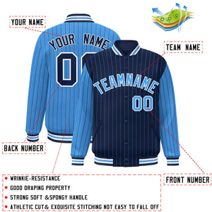 Custom Navy Powder Blue Raglan Sleeves Varsity Full-Snap Pinstripe Letterman Baseball Jacket