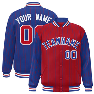 Custom Red Royal Raglan Sleeves Varsity Full-Snap Pinstripe Letterman Baseball Jacket