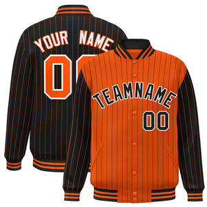 Custom Orange Black Raglan Sleeves Varsity Full-Snap Pinstripe Letterman Baseball Jacket