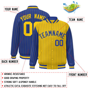 Custom Gold Royal Raglan Sleeves Varsity Full-Snap Pinstripe Letterman Baseball Jacket