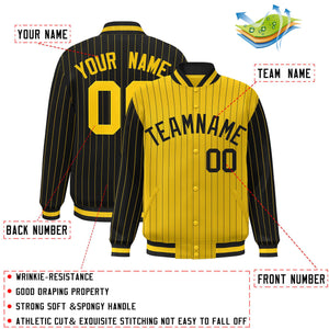 Custom Gold Black Raglan Sleeves Varsity Full-Snap Pinstripe Letterman Baseball Jacket