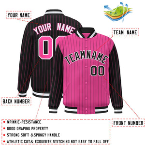 Custom Pink Black Raglan Sleeves Varsity Full-Snap Pinstripe Letterman Baseball Jacket