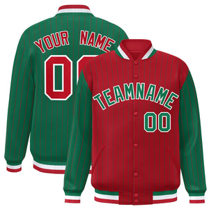 Custom Red Kelly Green Raglan Sleeves Varsity Full-Snap Pinstripe Letterman Baseball Jacket