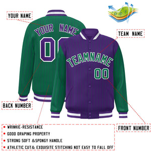 Custom Purple Kelly Green Raglan Sleeves Varsity Full-Snap Pinstripe Letterman Baseball Jacket