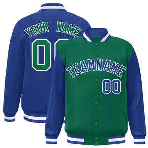 Custom Kelly Green Royal Raglan Sleeves Varsity Full-Snap Pinstripe Letterman Baseball Jacket