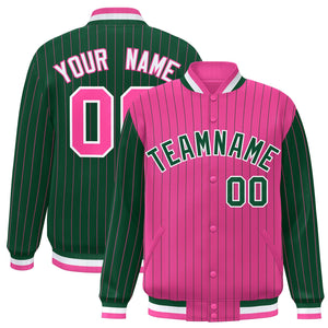 Custom Pink Green Raglan Sleeves Varsity Full-Snap Pinstripe Letterman Baseball Jacket