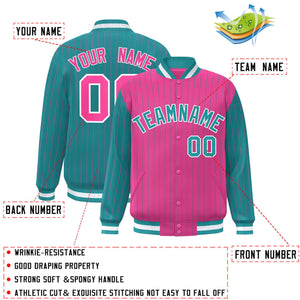 Custom Pink Aqua Raglan Sleeves Varsity Full-Snap Pinstripe Letterman Baseball Jacket