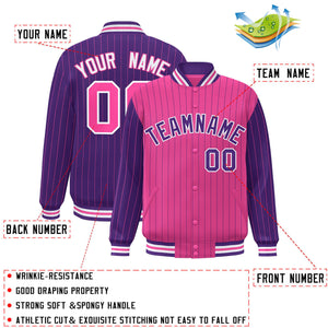 Custom Pink Purple Raglan Sleeves Varsity Full-Snap Pinstripe Letterman Baseball Jacket