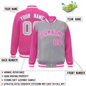 Custom Gray Pink Raglan Sleeves Varsity Full-Snap Pinstripe Letterman Baseball Jacket