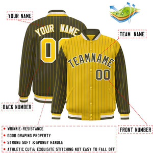 Custom Gold Olive Raglan Sleeves Varsity Full-Snap Pinstripe Letterman Baseball Jacket