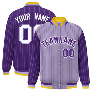 Custom Light Purple Purple Raglan Sleeves Varsity Full-Snap Pinstripe Letterman Baseball Jacket