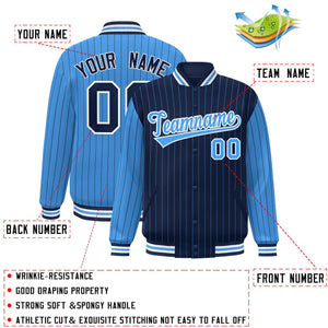 Custom Navy Powder Blue Raglan Sleeves Varsity Full-Snap Pinstripe Letterman Baseball Jacket