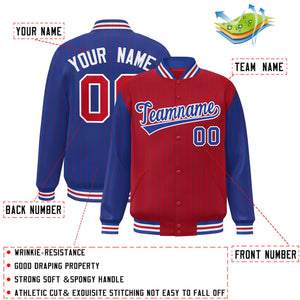 Custom Red Royal Raglan Sleeves Varsity Full-Snap Pinstripe Letterman Baseball Jacket