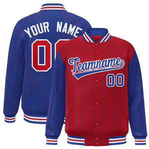 Custom Red Royal Raglan Sleeves Varsity Full-Snap Pinstripe Letterman Baseball Jacket