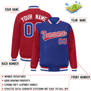 Custom Royal Red Raglan Sleeves Varsity Full-Snap Pinstripe Letterman Baseball Jacket