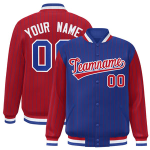 Custom Royal Red Raglan Sleeves Varsity Full-Snap Pinstripe Letterman Baseball Jacket