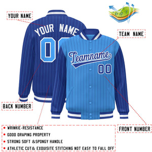 Custom Powder Blue Royal Raglan Sleeves Varsity Full-Snap Pinstripe Letterman Baseball Jacket