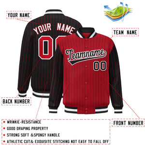 Custom Red Black Raglan Sleeves Varsity Full-Snap Pinstripe Letterman Baseball Jacket