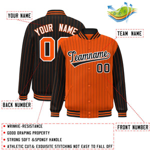 Custom Orange Black Raglan Sleeves Varsity Full-Snap Pinstripe Letterman Baseball Jacket