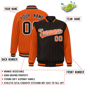 Custom Black Orange Raglan Sleeves Varsity Full-Snap Pinstripe Letterman Baseball Jacket