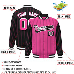 Custom Pink Black Raglan Sleeves Varsity Full-Snap Pinstripe Letterman Baseball Jacket