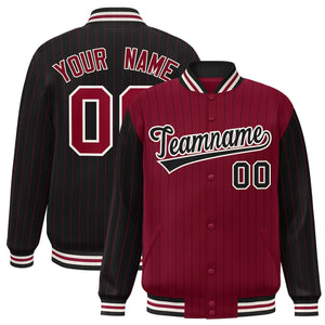 Custom Crimson Black Raglan Sleeves Varsity Full-Snap Pinstripe Letterman Baseball Jacket