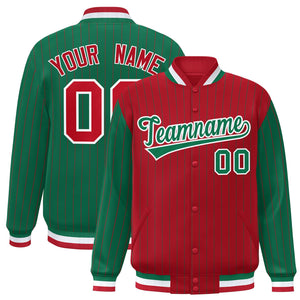 Custom Red Kelly Green Raglan Sleeves Varsity Full-Snap Pinstripe Letterman Baseball Jacket