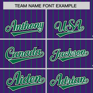 Custom Purple Kelly Green Raglan Sleeves Varsity Full-Snap Pinstripe Letterman Baseball Jacket