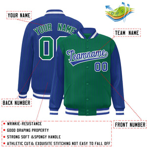 Custom Kelly Green Royal Raglan Sleeves Varsity Full-Snap Pinstripe Letterman Baseball Jacket