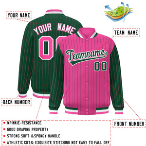 Custom Pink Green Raglan Sleeves Varsity Full-Snap Pinstripe Letterman Baseball Jacket