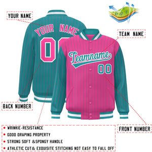 Custom Pink Aqua Raglan Sleeves Varsity Full-Snap Pinstripe Letterman Baseball Jacket