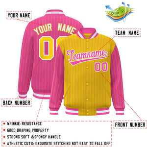 Custom Gold Pink Raglan Sleeves Varsity Full-Snap Pinstripe Letterman Baseball Jacket