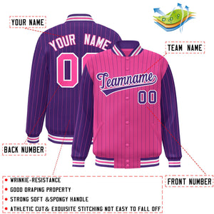 Custom Pink Purple Raglan Sleeves Varsity Full-Snap Pinstripe Letterman Baseball Jacket