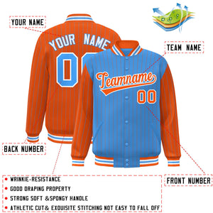 Custom Powder Blue Orange Raglan Sleeves Varsity Full-Snap Pinstripe Letterman Baseball Jacket