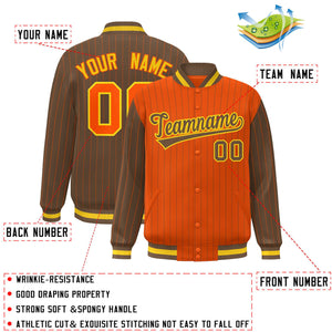 Custom Orange Light Brown Raglan Sleeves Varsity Full-Snap Pinstripe Letterman Baseball Jacket