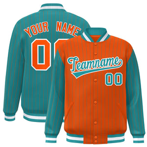 Custom Orange Aqua Raglan Sleeves Varsity Full-Snap Pinstripe Letterman Baseball Jacket