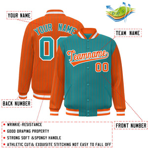 Custom Aqua Orange Raglan Sleeves Varsity Full-Snap Pinstripe Letterman Baseball Jacket