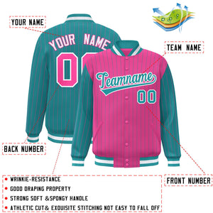 Custom Pink Aqua Raglan Sleeves Varsity Full-Snap Pinstripe Letterman Baseball Jacket