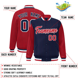 Custom Navy Red Raglan Sleeves Varsity Full-Snap Pinstripe Letterman Baseball Jacket