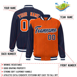 Custom Orange Navy Raglan Sleeves Varsity Full-Snap Pinstripe Letterman Baseball Jacket