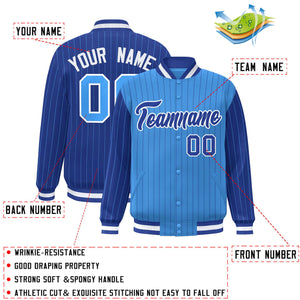 Custom Powder Blue Royal Raglan Sleeves Varsity Full-Snap Pinstripe Letterman Baseball Jacket